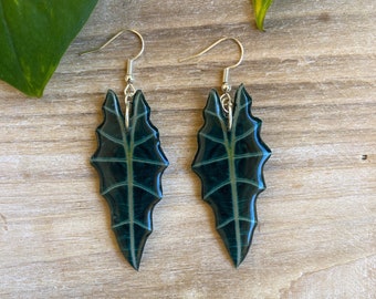 Alocasia Purpley Earring, Tropical Leaf Earrings, Houseplant Jewelry, Indoor Plant Earring, Plant Lover Gift, Elephant Ear Plant Accessory