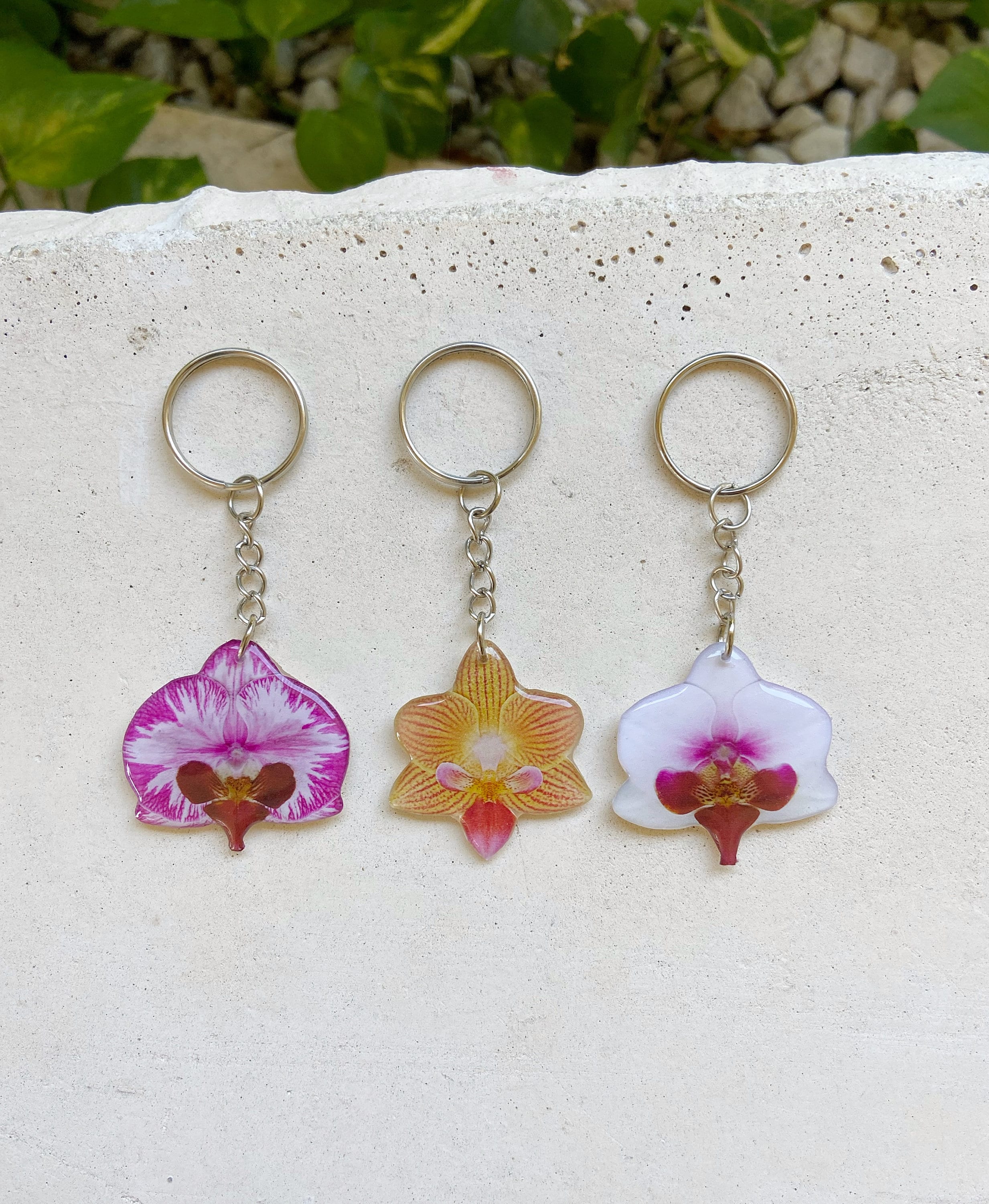 Orchid Flower Keychain, Floral Key Ring, Handmade Zipper Pull
