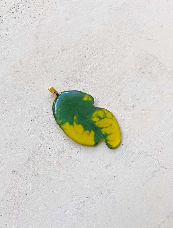 Croton Pendant Tropical Leaf Jewelry Green and Yellow Leaf Etsy