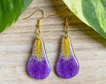 Iris Earring, Iris Jewelry, Purple Iris, Iris Gift, Bearded Iris, Resin Flower Earring, Feb Birth Flower, Floral Earring, Garden Earring