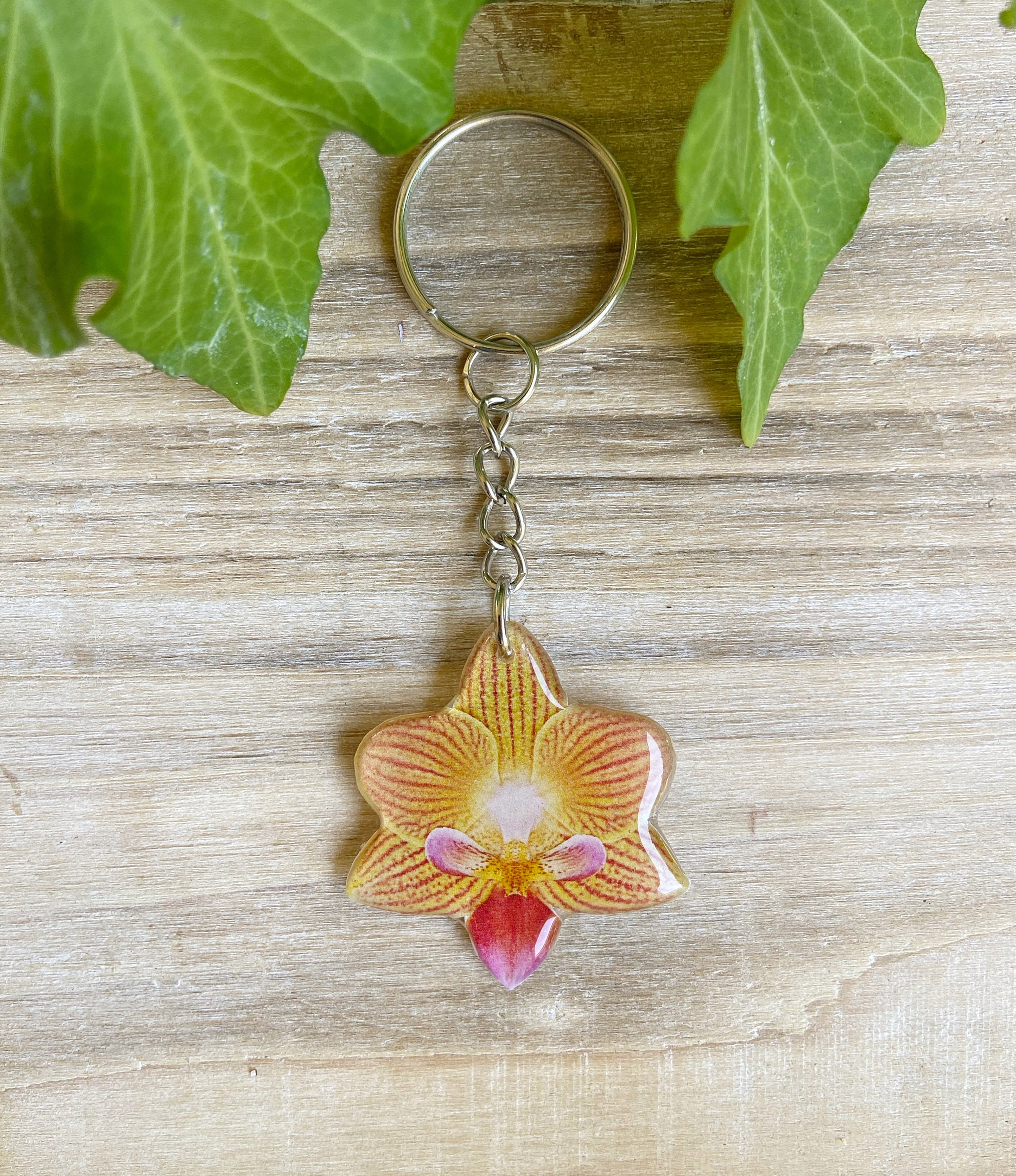 Orchid Flower Keychain, Floral Key Ring, Handmade Zipper Pull