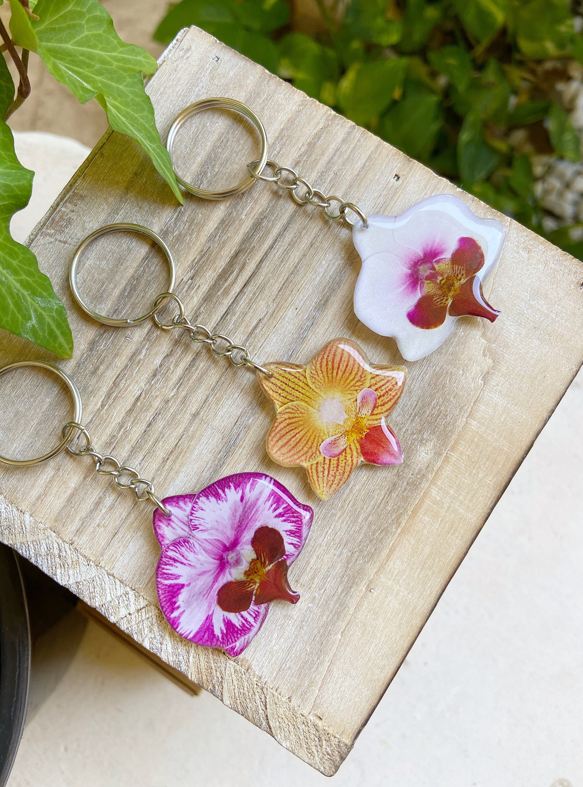 Orchid Flower Keychain, Floral Key Ring, Handmade Zipper Pull