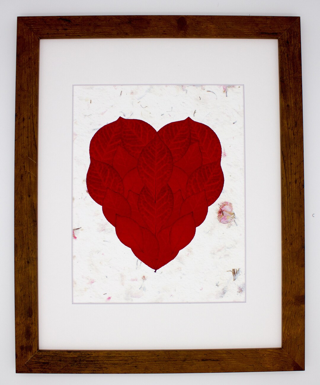 Pressed Leaf Print, Red Heart Wall Art, Fall Leaves Botanical Print