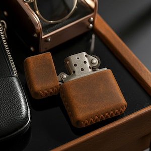 Handmade Leather Zippo Lighter Case | Custom Engraved Pouch | Free Personalization