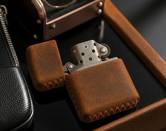 Handmade Leather Zippo Lighter Case | Custom Engraved Pouch | Free Personalization