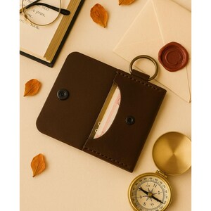 Mini Leather Card Wallet Keychain: Slim Minimalist Design