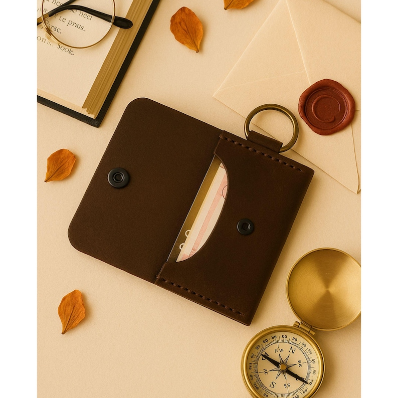Mini Leather Card Wallet Keychain: Slim Minimalist Design