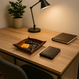 Personalized Leather Desk Organizer Tray: Handmade Catchall Tray