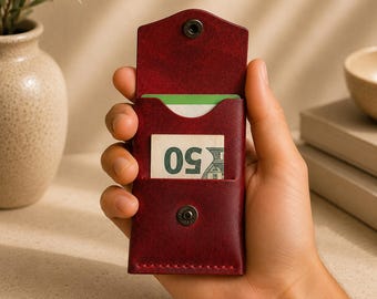 Minimalist Leather Card Holder Wallet: Slim Handmade Front Pocket Wallet