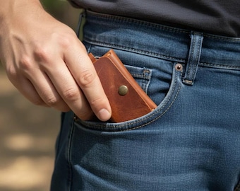 Minimalist Leather Wallet&Keychain, Small Card Holder Coin Purse, Personalized Leather Gift