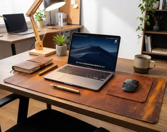 Handmade Full-Grain Leather Desk Mat, Personalized Office Pad