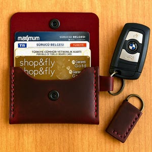 Mini Leather Card Wallet Keychain: Slim Minimalist Design