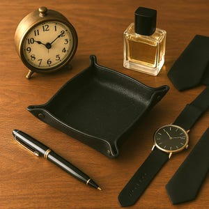 Personalized Leather Desk Organizer Tray: Handmade Catchall Tray
