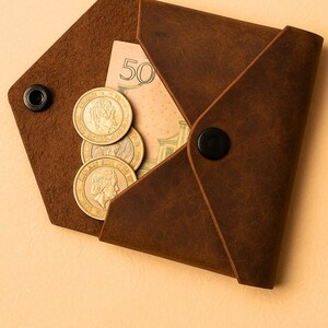 Carteira de couro feita à mão para moedas e cartões, carteira para moedas, bolsa pequena e fina, bolsa de couro multiuso – moedas + cartões + dinheiro
