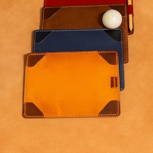Couverture de livret de parcours de golf, porte-cartes de pointage fait main, carnet de notes de golf personnalisé, étui pour carnet de bord de golf, livre de métrage en cuir personnalisé