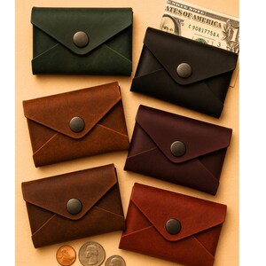 Portafoglio porta monete, portafoglio in pelle fatto a mano per monete e carte, piccolo portafoglio sottile, custodia in pelle multiuso – monete + carte + contanti