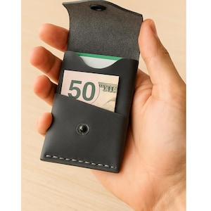 Portefeuille minimaliste en cuir avec porte-cartes : fine poche frontale faite main