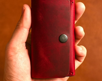 Mini Leather Wallet Keychain: Slim Card Holder Coin Purse