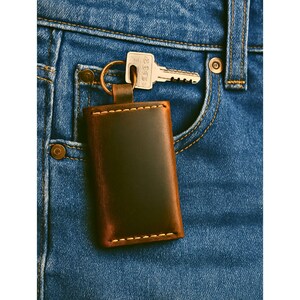 Mini Leather Card Wallet Keychain: Slim Minimalist Design