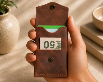 Minimalist Leather Card Holder Wallet: Slim Handmade Front Pocket
