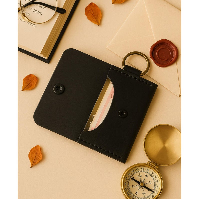 Mini Leather Card Wallet Keychain: Slim Minimalist Design