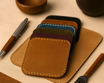 Handcrafted Leather Coaster Set of 4: Personalized Drink Coasters