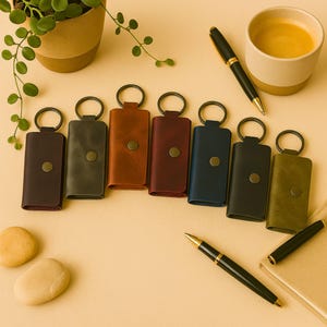 Mini Leather Card Wallet Keychain: Slim Minimalist Design