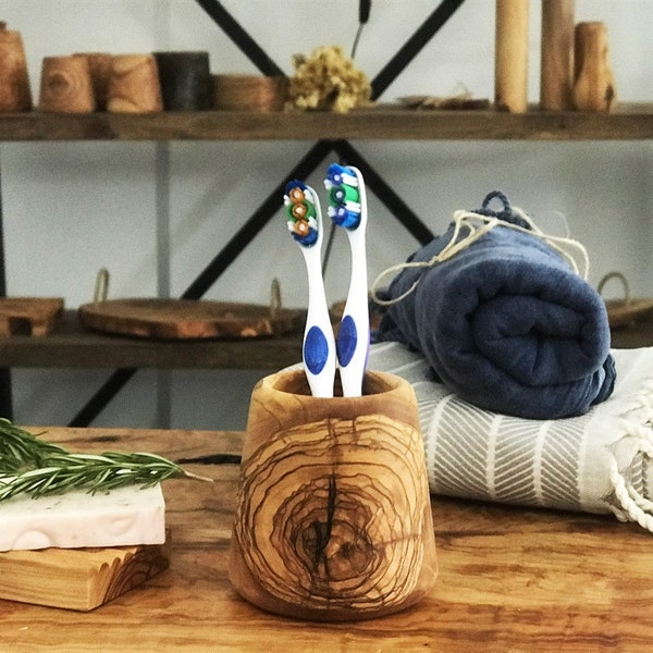 Ensemble de porte-brosse à dents, distributeur de savon en bois naturel, ensemble de salle de bain fait main