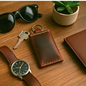 Mini Leather Card Wallet Keychain: Slim Minimalist Design