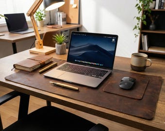 Handcrafted Full-Grain Leather Desk Mat: Custom Office Pad