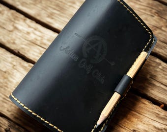 Handmade Leather Golf Yardage Book Cover: Personalized Scorecard Holder