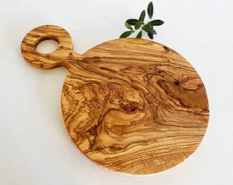 Round Pizza Board, Olive Wood Round Cutting Board,  Wooden Cheese Board, Wooden Handmade Serving Tray 14"x10"
