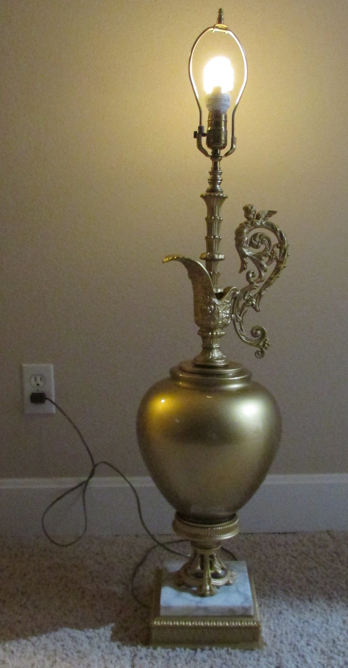 Vintage Gold Hollywood Regency Cherub Globe Pitcher Italian Etsy