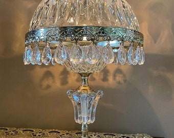 used Set6 Vintage aurora borealis crystal cut glass lamp prism