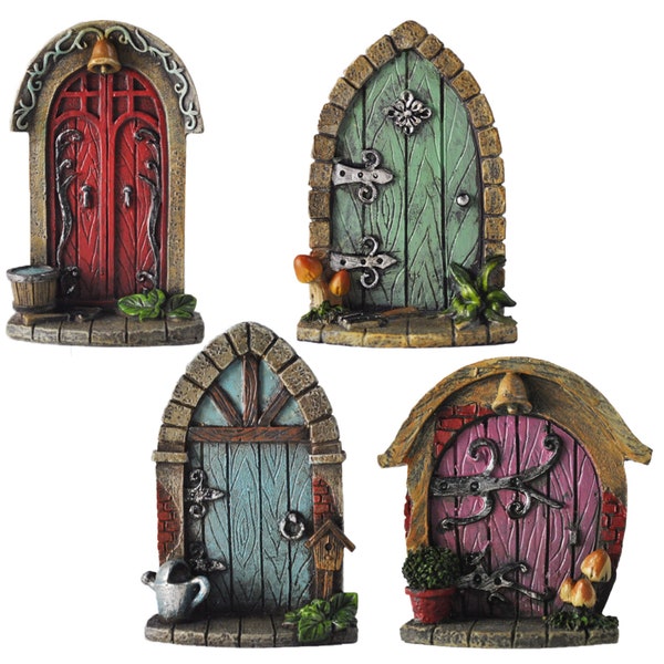 Portes décoratives de jardin de style hobbit miniature, figurine originale et amusante, rose bleu vert rouge