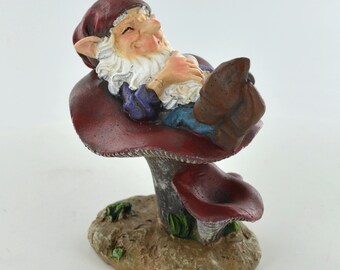 Gnome Asleep On Mushrooms Comical Garden Decor Gift Outdoor Home Lawn Ornament