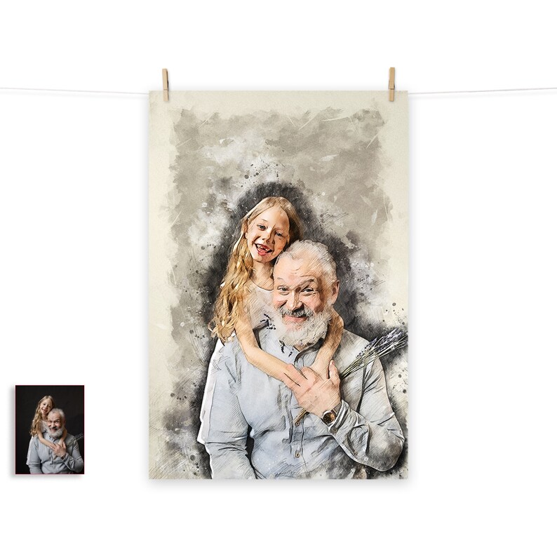 Custom Watercolor Family Portrait From Photo Personalized Painting From