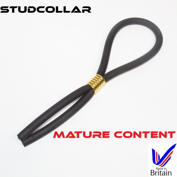 STUDCOLLAR-FLEX-GOLD - Fully Adjustable Black Rubber Penis Enhancing Ring