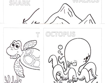 Coloring Pages, Sea Animals Edition, 10 Printable Sheets, Educational Activity Pages, Birthday Party Activity - Instant Download