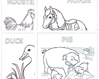 Coloring Pages, Farm Animals Edition, 10 Printable Sheets, Educational Activity Pages, Birthday Party Activity - Instant Download