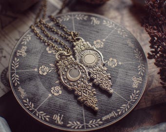 Solid brass Luna Sol Pendulum, Fortune Telling & Prediction, magical divination tool, witchy gift, altar tools, crescent moon, witch jewelry