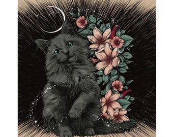 Black Cat Fine Art Poster: Witchy Gothic Decor