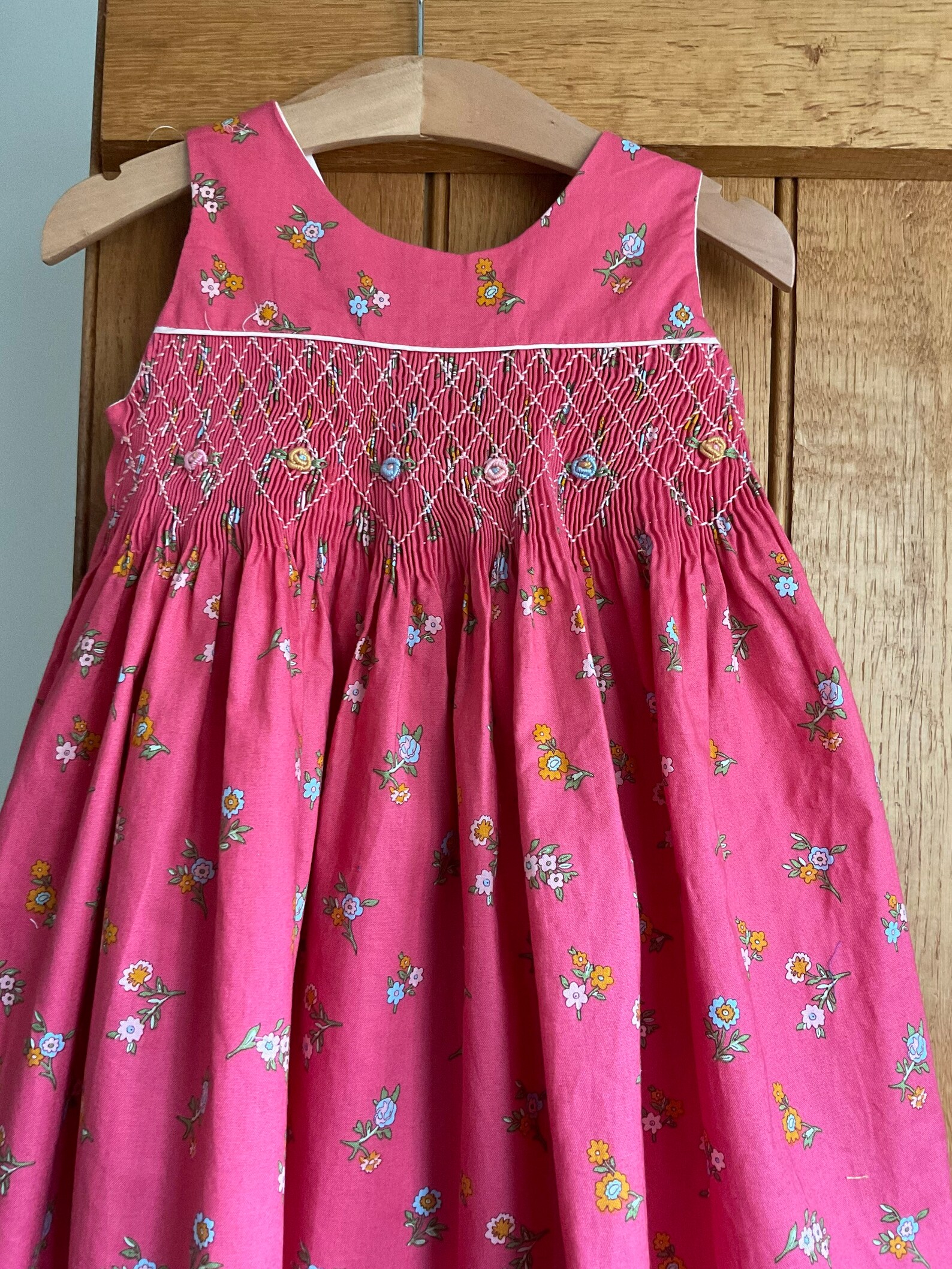 Alice Floral Double Breasted Hand Smocked Dress in Pink (12mths- 10yrs)