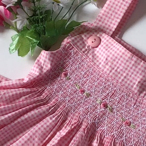 Infants sun dress, smocked gingham dress, smocked infant sundress, hand made in England , hand made smocked dress age 12/18months