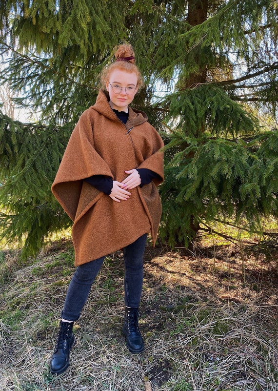 Manteau cape en laine cape en laine brune pour femme avec capuche poncho marron chaud pour lhiver froid Etsy Canada