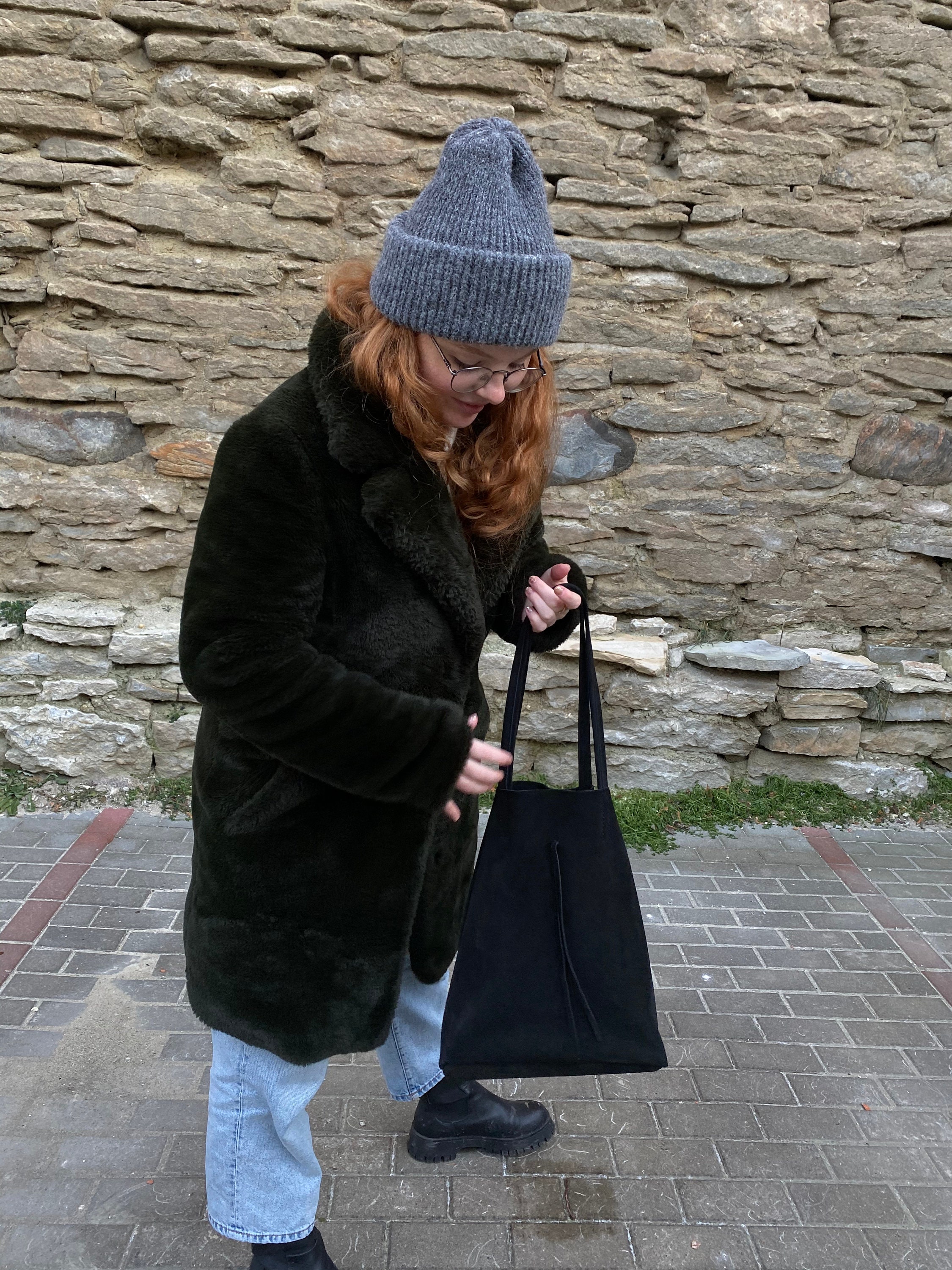 Sac en daim sac noir sac l gant sac shopper en cuir noir