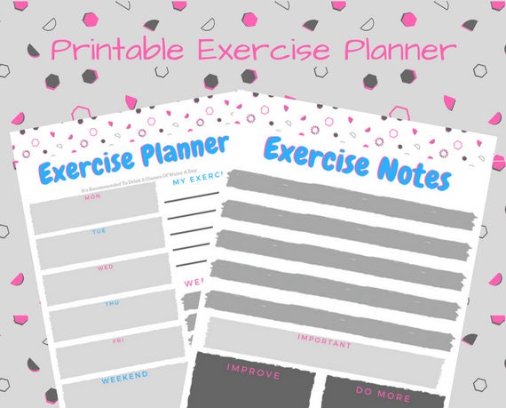printable exercise planner printable fitness planner etsy