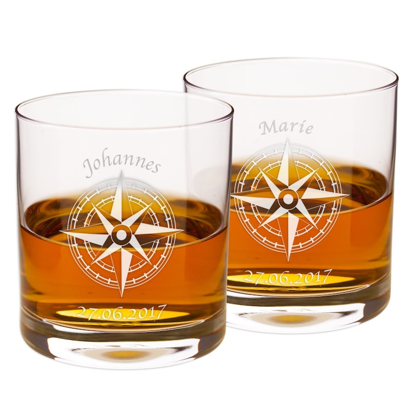 Glaskaraffe Globus für Whisky Personalisiertes Whiskyglas mit Kompass Edler Dekanter mit Segelschiff mit maritimem Motiv Geschenk Bild 7