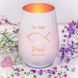 Lantern for baptism - various colors and religious motifs - desired name and desired date - baptism light