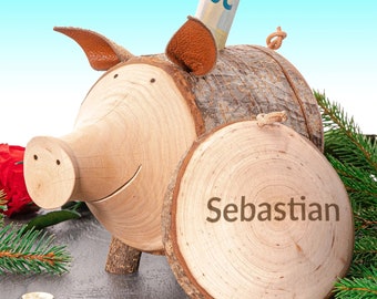 PIGGY BOX en bois TREE tronc tirelire MONEY GIFT rustique tirelire mariage  cadeau baptême anniversaire en bois anniversaire cochon en bois -   France